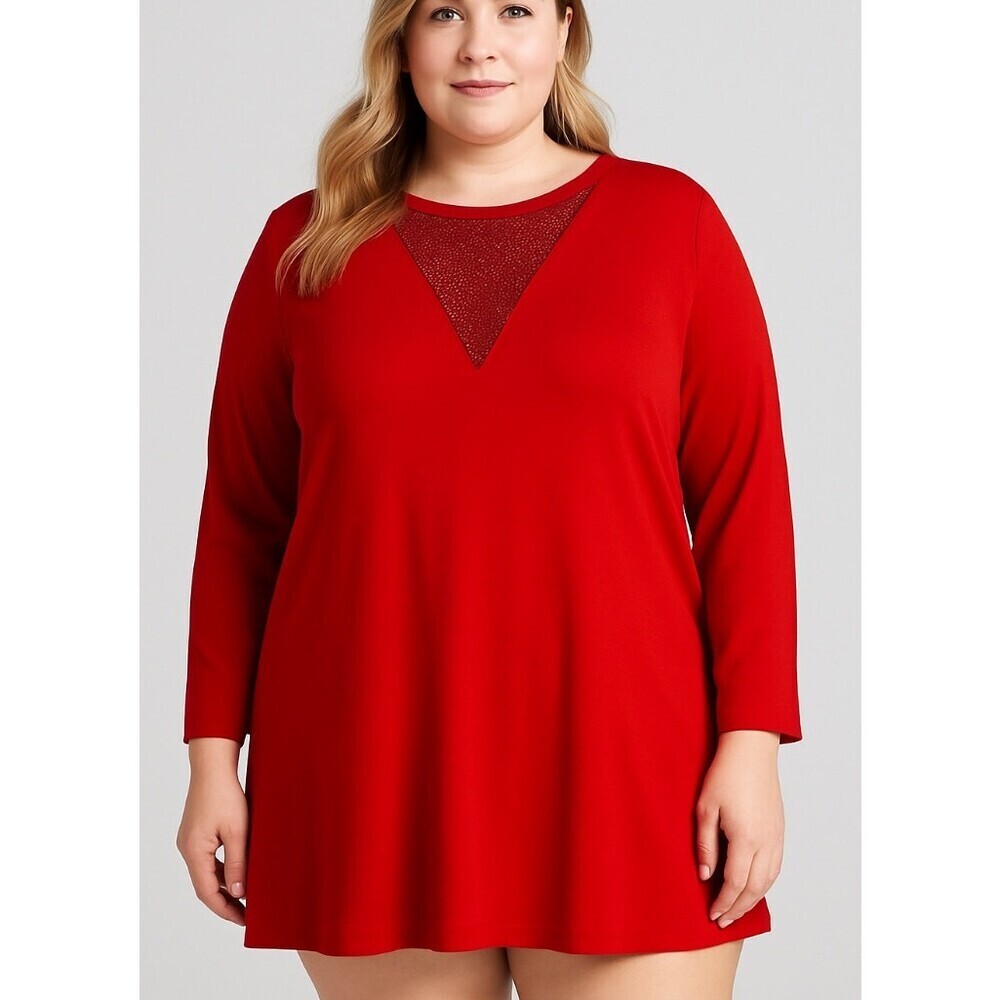 Staccato red dress boxy mini 3/4 sleeve loose fitting roll tab sleeves SZ L